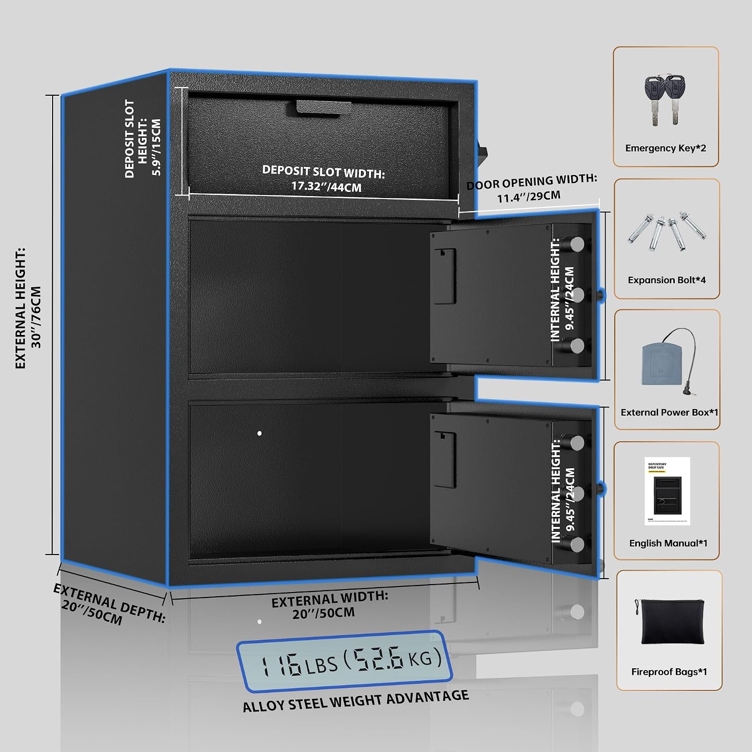 KAER 9.5 CuFt Drop Safe for Business, Cash Safe with Drop Slot, 116 lbs Heavy Duty Money Safe Box with Deposit Slot, Anti-Theft Safety Boxes for Home Floor Safe, Quick Access Digital Keypad Keys