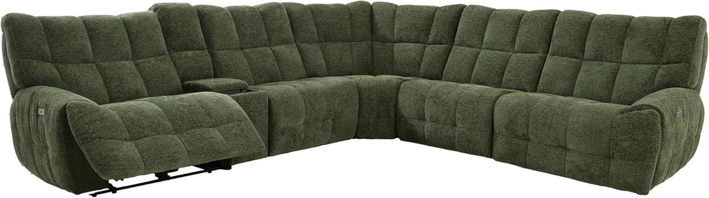 Furniture of America Tavie Modern Reclining Sofa with Storage Console and Cup Holders, Sectional Recliner, L Shaped Couch for Living Room, Home Theater, Playroom, Jade Green