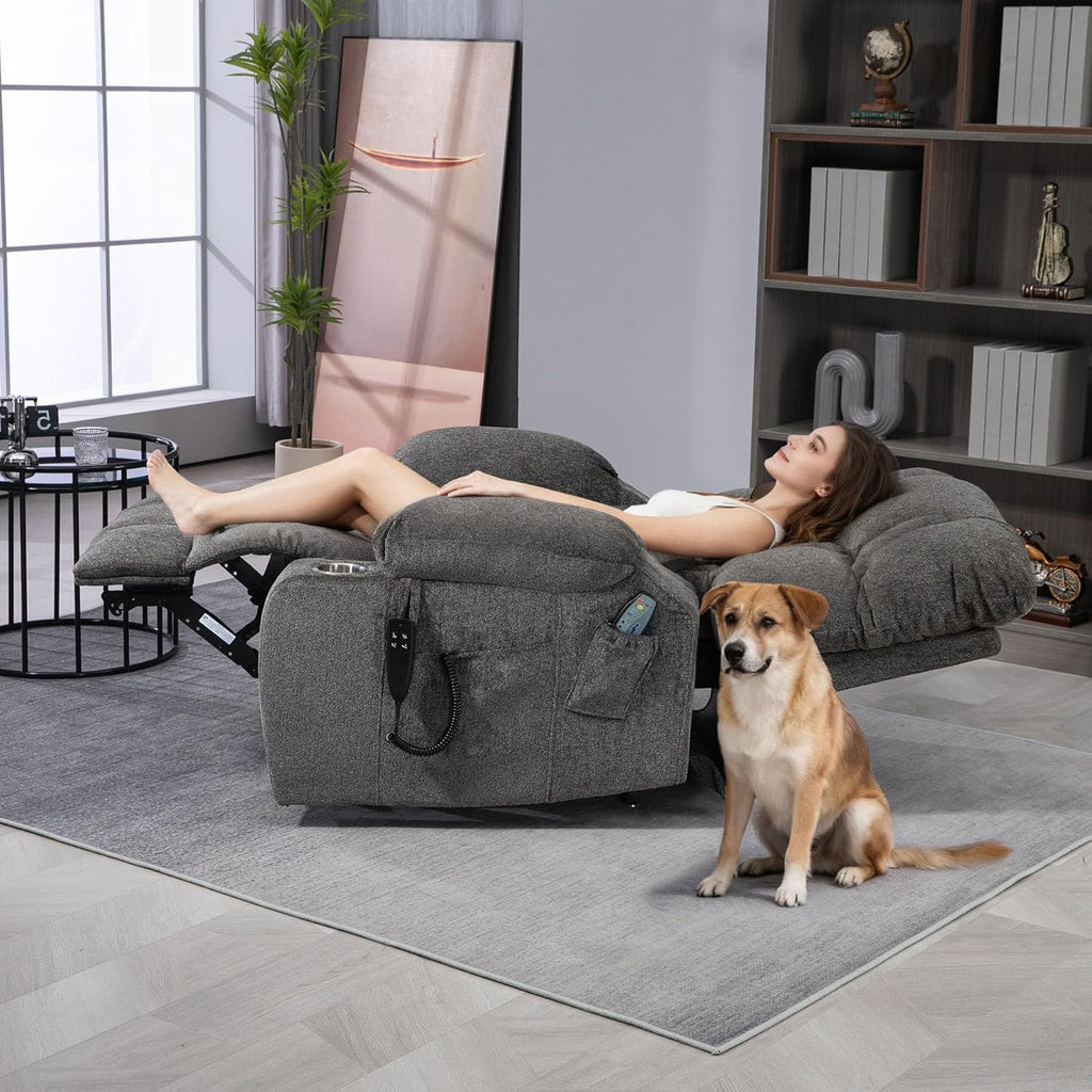 Oversized Power Recliner Chair for Big and Tall 400 LBS, 25.5' Extra Wide Electric Lift Chair with Heat and Massage, Dual Motor 180° Lay Flat Recliner Living Room Sofa, Chenille Big Lift Chair