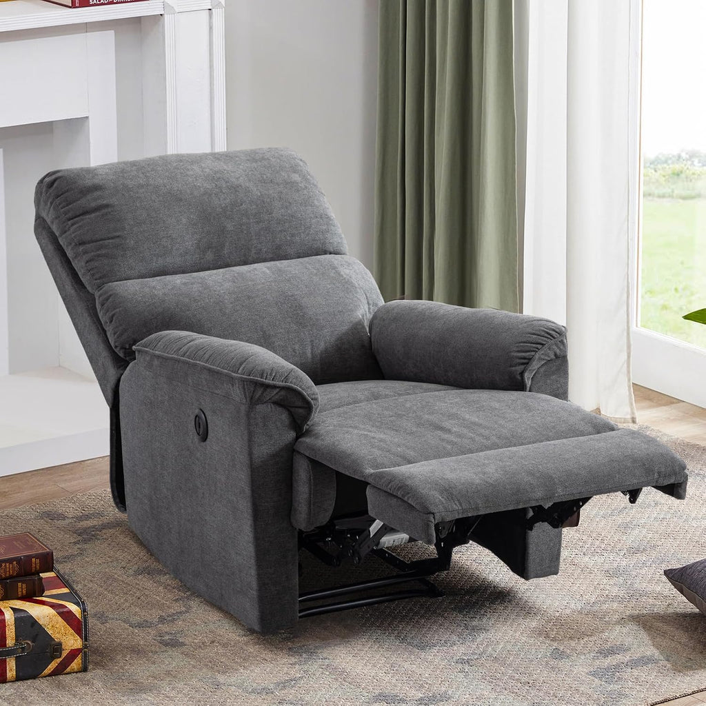 EBELLO Power Recliner Chair, Electric Recliner, Breathable Fabric Single Overstuffed Recliner Sofa Chair with USB Charge Port for Elderly Living Room, Bedroom, Gray, Power Gray