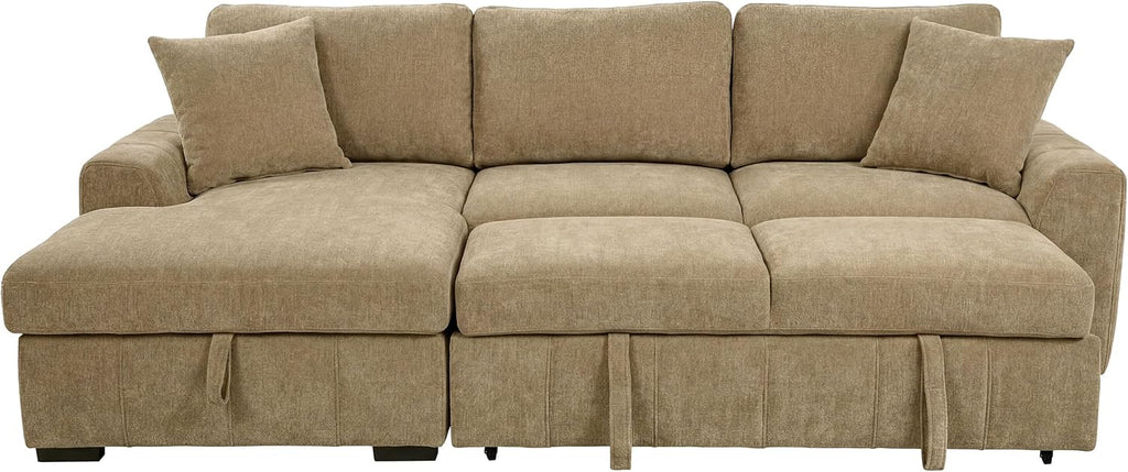 Coaster Home Furnishings - Pastrana - Wood and Fabric - Sleeper Sectional Sofa with Left-arm-Facing Chaise, and Track Arms - Living Room - Camel - 500358