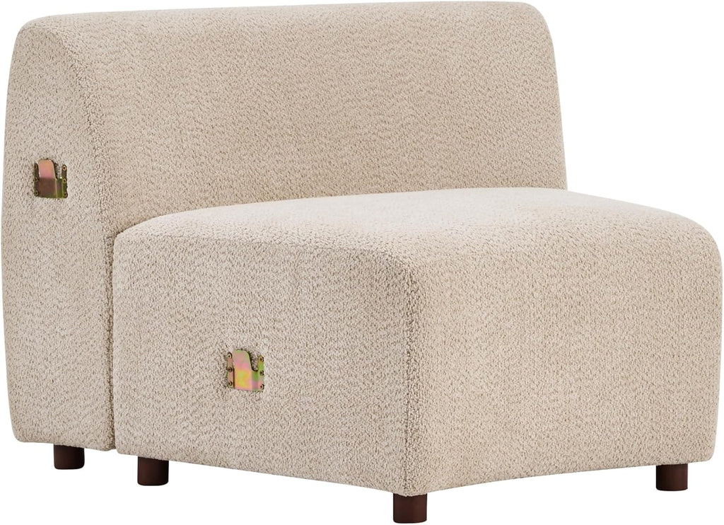 Christopher Knight Home Xata 100.75' Boucle Upholstered Sectional Sofa, Armless 3-Seater Home Sofa Living Room, Sturdy Wooden Frame Couches with Curved Design, Cloud Couch with Deep Seat, Beige