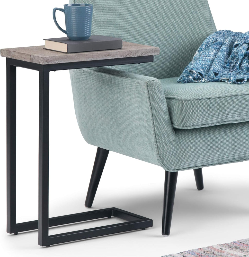 SIMPLIHOME Skyler C-Side Table - 18' Wide x 24' High Solid Mango Wood and Metal Slide-Under Table in Birch, Industrial Accent Table or End Table for Living Room or Bedroom with Open Frame, Assembled
