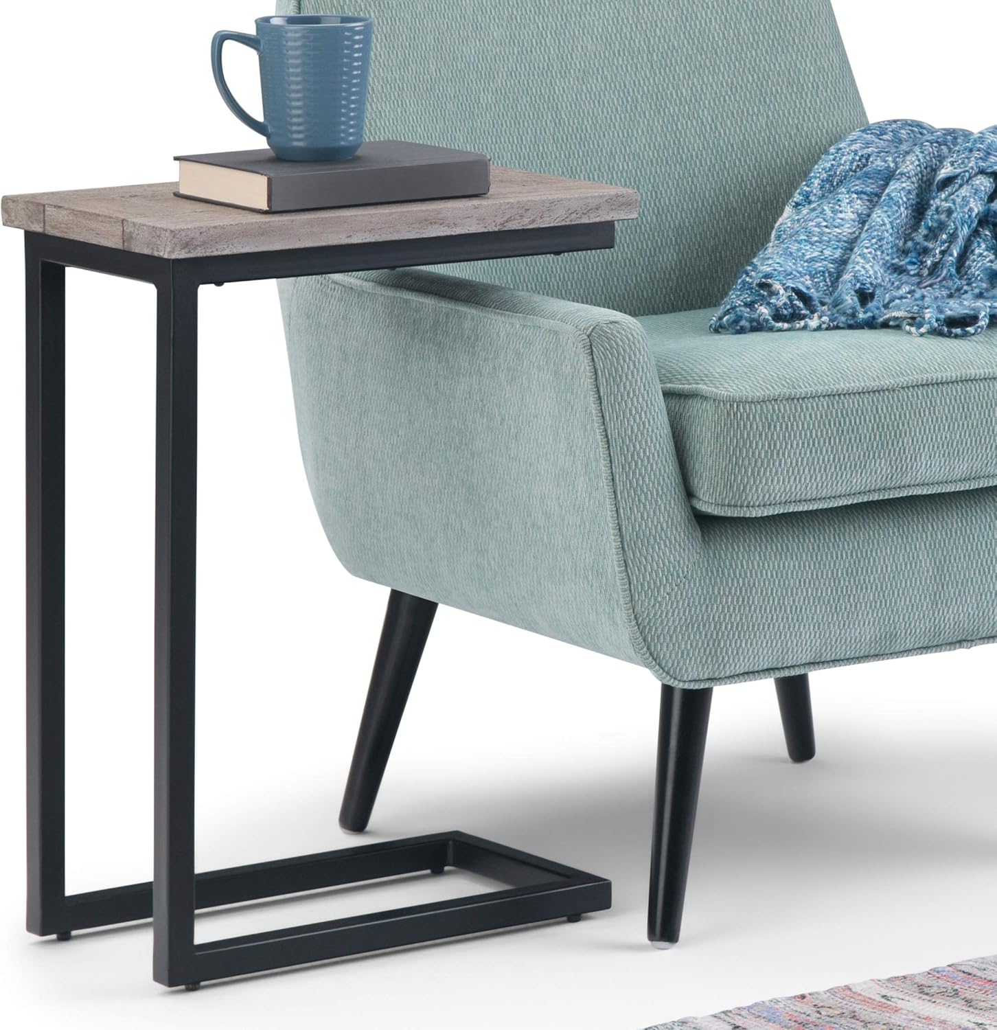 SIMPLIHOME Skyler C-Side Table - 18' Wide x 24' High Solid Mango Wood and Metal Slide-Under Table in Birch, Industrial Accent Table or End Table for Living Room or Bedroom with Open Frame, Assembled