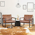 PrimeZone Mid-Century Modern Accent Chair Set of 2 - Comfy Faux Leather Living Room Chair, Lounge Armchair with Extra Soft Padded & Cushion, Ergonomic Accent Chair for Bedroom, Office, Brown