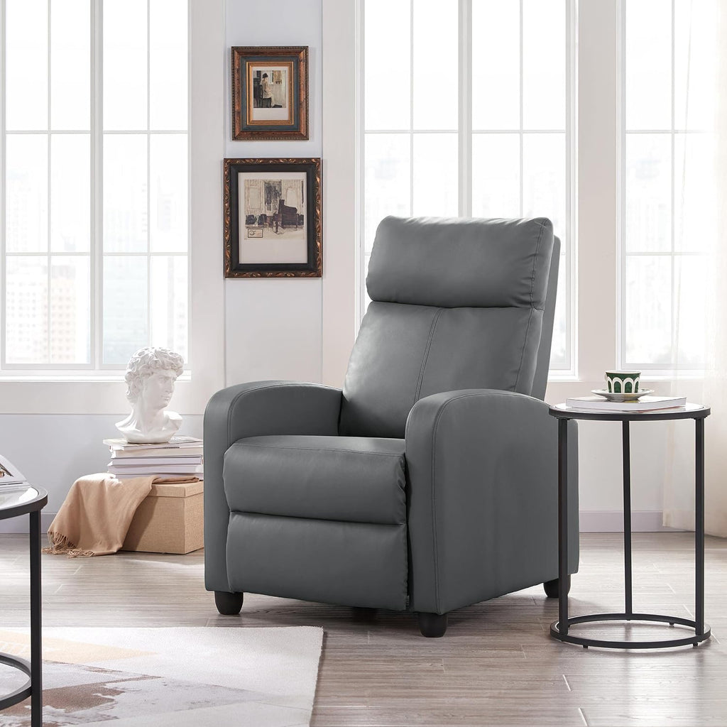 Yaheetech Recliner Chair Set of 2, PU Leather Upholstered Reclining Sofa Chair with Pocket Springs for Living Room, Home Theater Seating Grey
