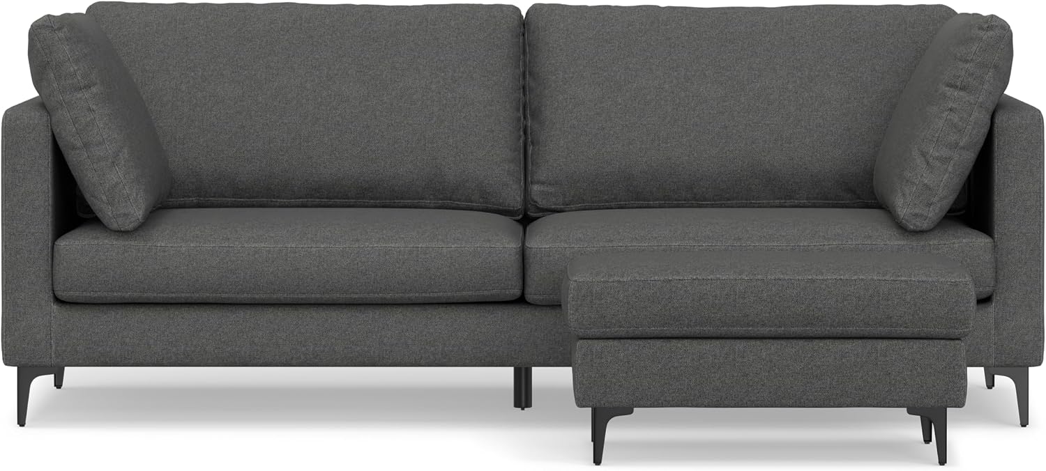 SIMPLIHOME Ava Sofa and Ottoman in 100% Recycled Polyester Performance Fabric, Pebble Grey, 90-inch-Wide 3-Seater Couch and Matching 36-inch-Wide Table Ottoman for Living Room, 2-Piece Set