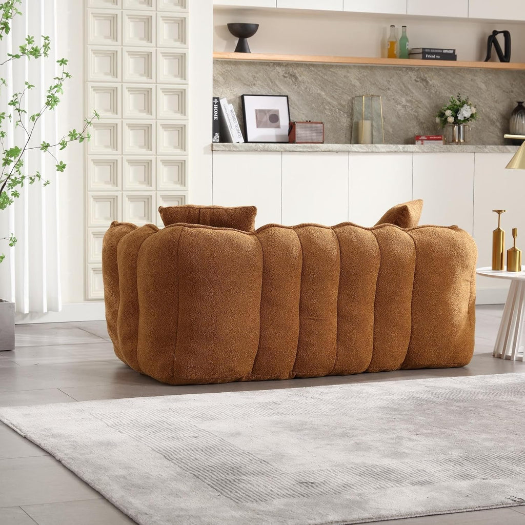 KEIKI Chenille Loveseat Giant Bean Bag Sleeper Sofa Chair, Upholstered Lazy Floor Couch with Pillows, High Resilience Foam Comfy Reading Chaise Lounge Recliner for Living Room Bedroom, Khaki