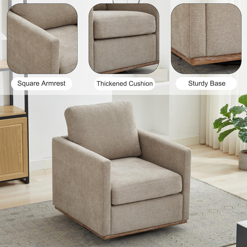 Swivel Accent Chair Set of 2, 360 Degree Square Swivel Barrel Chair for Living Room, Mid Century Modern Upholstered Accent Chair,Comfy Sofa Armchairs for Bedroom,Nursery, Chenille, Taupe