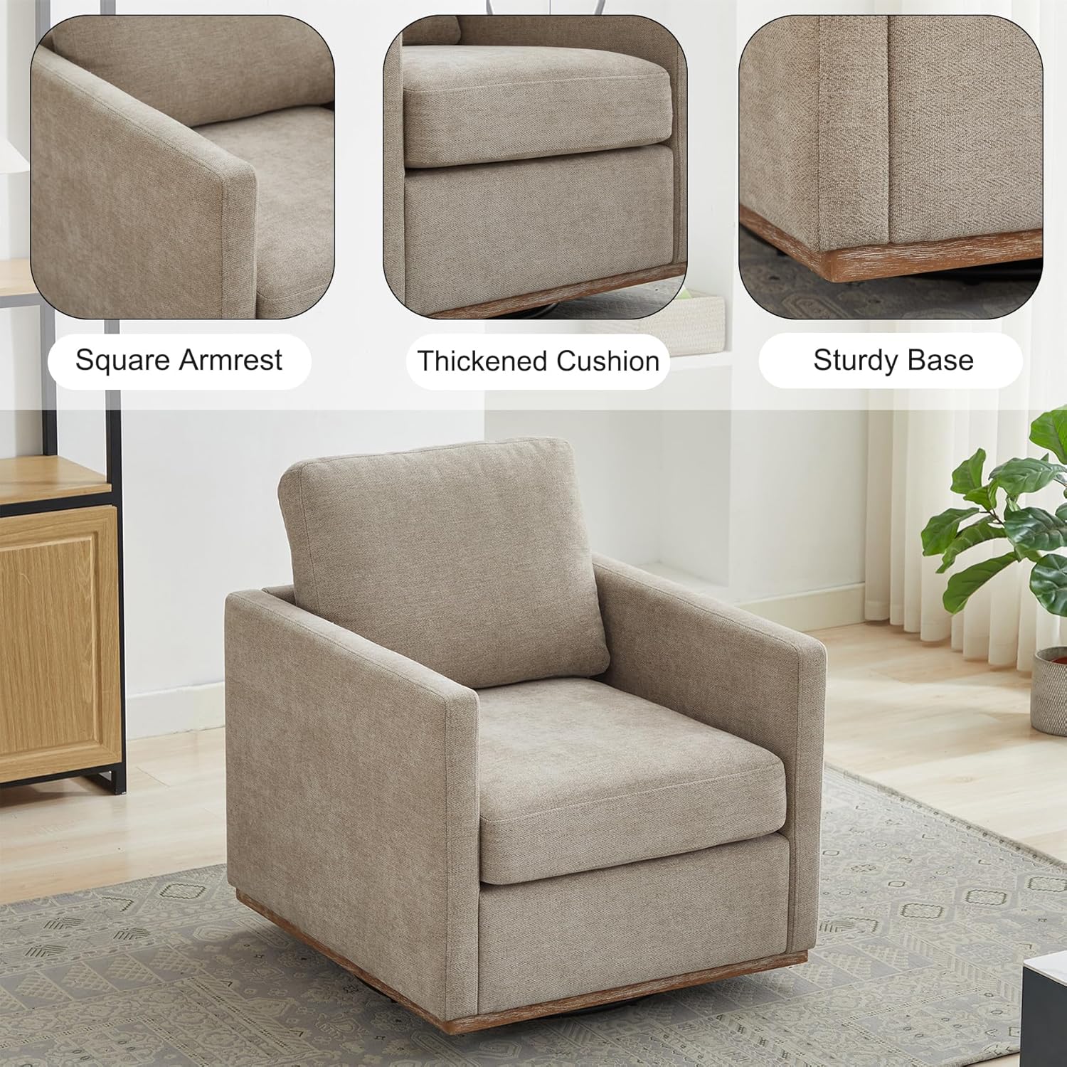 Swivel Accent Chair Set of 2, 360 Degree Square Swivel Barrel Chair for Living Room, Mid Century Modern Upholstered Accent Chair,Comfy Sofa Armchairs for Bedroom,Nursery, Chenille, Taupe