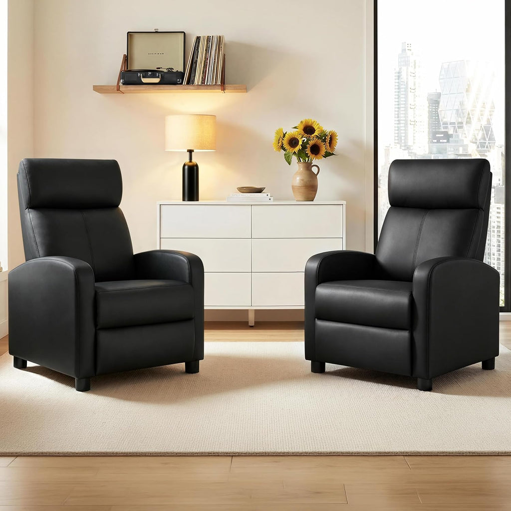 Topeakmart Recliner Chair PU Leather Adjustable Modern Single Reclining Chair with Pocket Spring Living Room Bedroom Home Theater Black