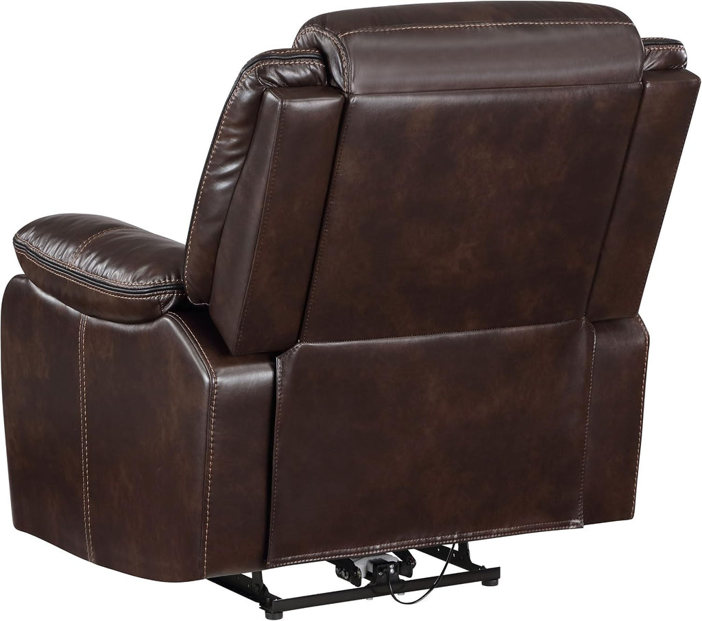 Coaster Home Furnishings - Sycamore - Faux Leather Upholstered Power Recliner Chair with Built-in USB Port, Contour Tufting and Control Panel - Living Room - Dark Brown - 610193P