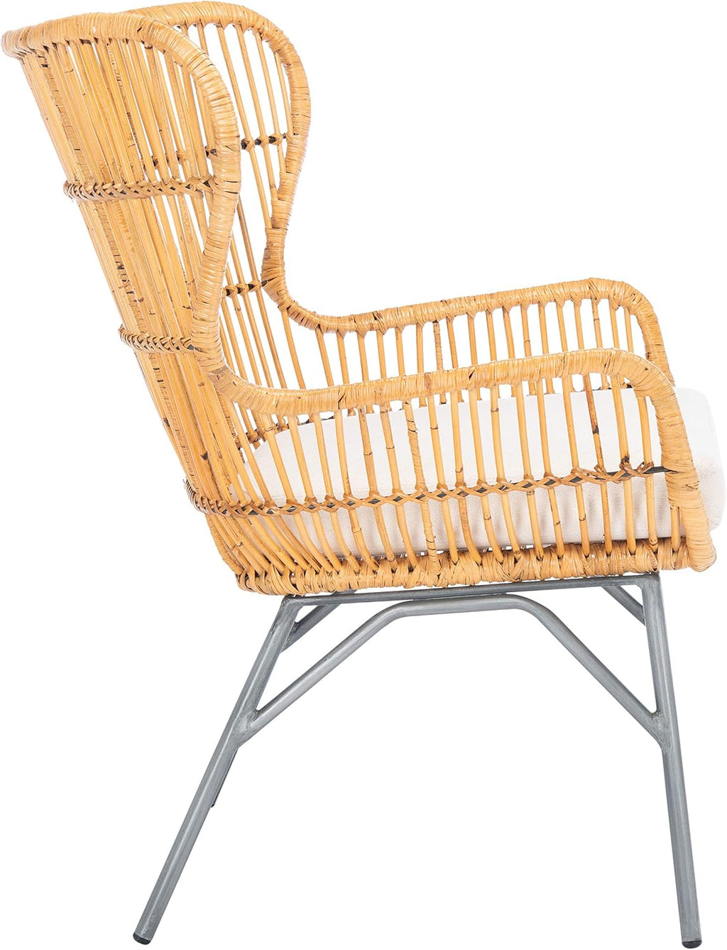 SAFAVIEH Home Collection Lenu Rattan White Cushion Accent Chair, Natural/Black (ACH6510B)