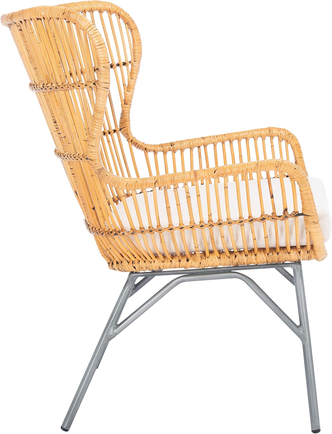 SAFAVIEH Home Collection Lenu Rattan White Cushion Accent Chair, Natural/Black (ACH6510B)