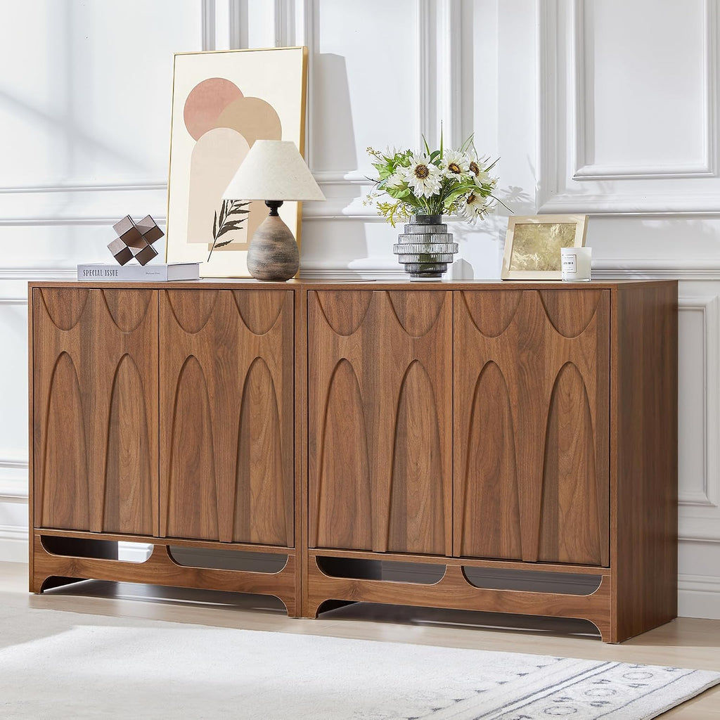 Bifins Sideboard Buffet Cabinet with Storage Set of 2, 63' Mid Century Modern Storage Cabinet with Adjustable Shelf and 4 Doors for Dining Room, Living Room,Entry