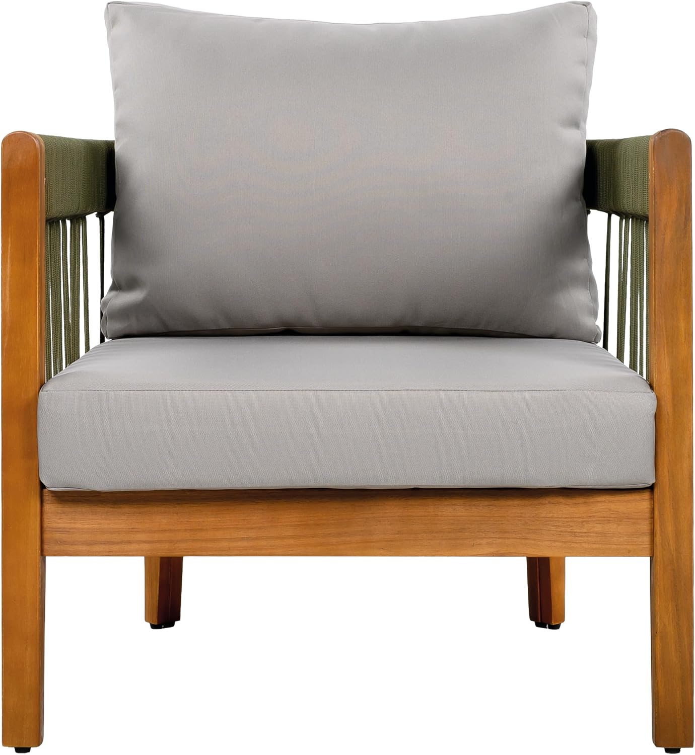 Christopher Knight Home Vinny Outdoor Club Chairs Set of 2, Acacia Wood Accent Chair, Comfort Seating Reading Sofa, Handwoven Rope Armchair with Removable Cushions for Garden Backyard, Green+Gray