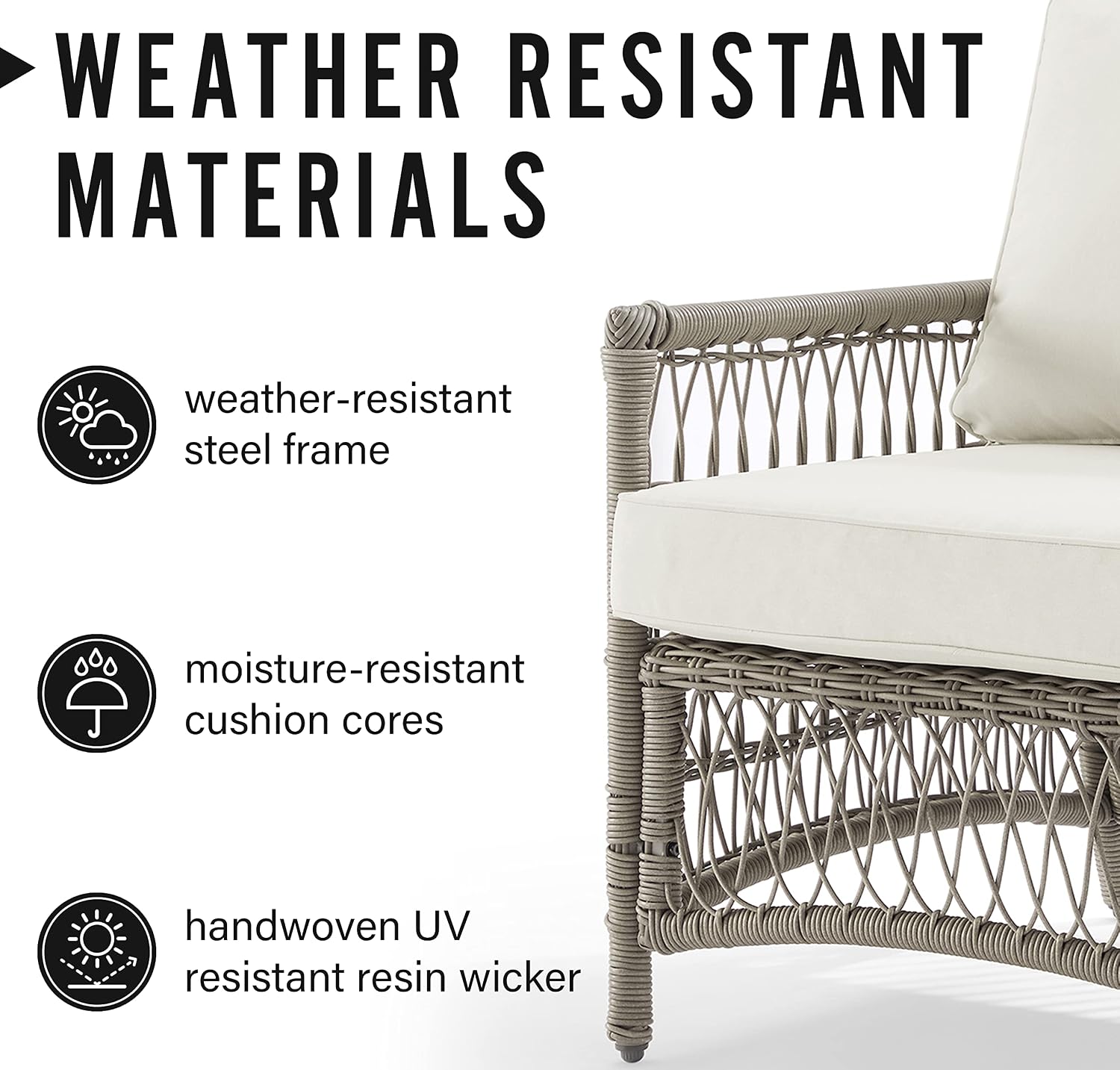 Crosley Furniture Thatcher Wicker Outdoor Sofa, 3-Person Patio Couch for Porch, Deck, Backyard, Driftwood with Creme Cushions