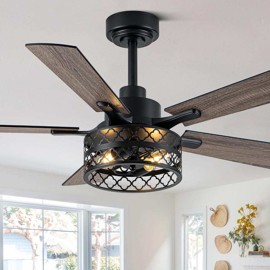 Bella Depot 46' Ceiling Fan with Light Farmhouse Caged Chandelier Fan with Remote Vintage Rustic Indoor Fandelier with Silent Motor for Dining Living Room Bedroom, (Bulbs not Included)