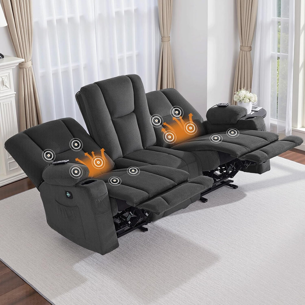 MCombo Zero Gravity 3 Seater Power Reclining Sofa, Heat and Vibration Massage, Recliner Couch for Living Room, Fabric 6035SET (Grey, 3 Seater)