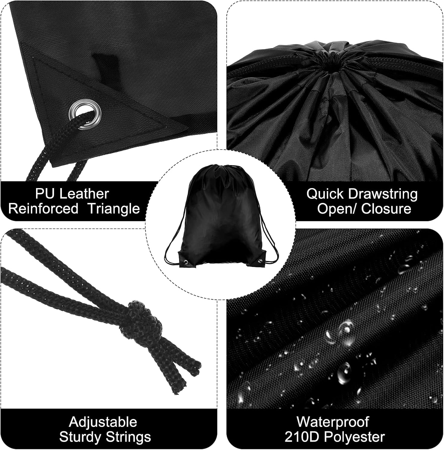PATIKIL Drawstring Backpack Bulk 100 Pack Draw String Bags 210D Polyester Gym Cinch Sack for Women Men Gym Sport Travel Party, Black (16.5' x 13.3')