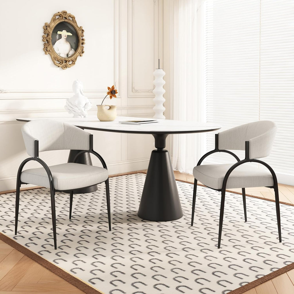 Christopher Knight Home Soft Padded Dining Chairs Set of 2, Upholstery Dining Chairs, Curved Backrest Accent Chairs, Metal Legs Comfortable Seating for Home Dining Room or Kitchen, Beige