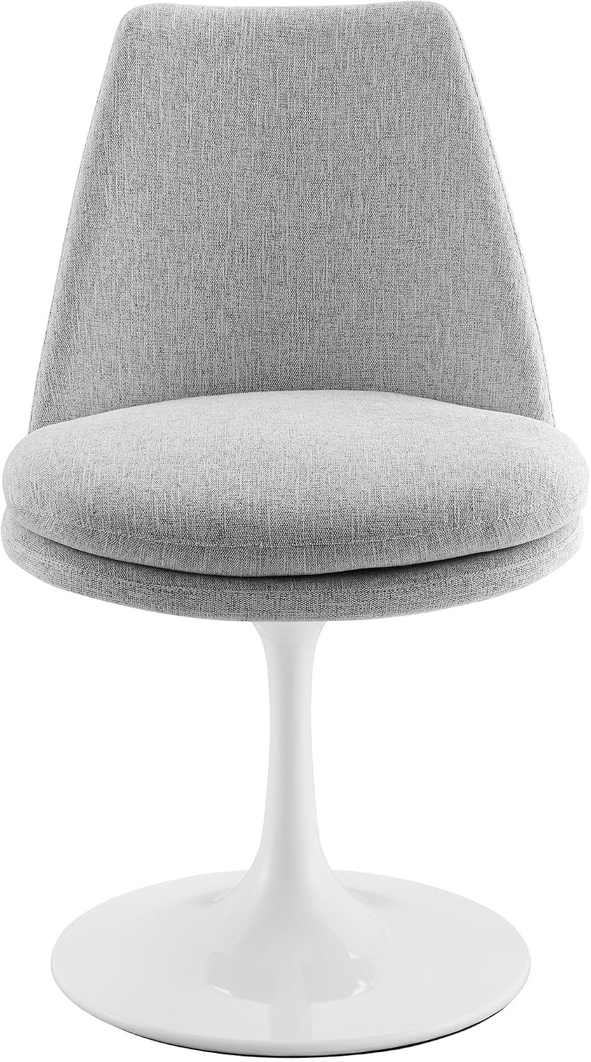 Modway Lippa Upholstered Swivel Dining Side Chair in White Light Gray - Armless Woven Heathered Fabric Accent Chair with Pedestal Base - 360° Office Desk Rotating Chair with No Wheels