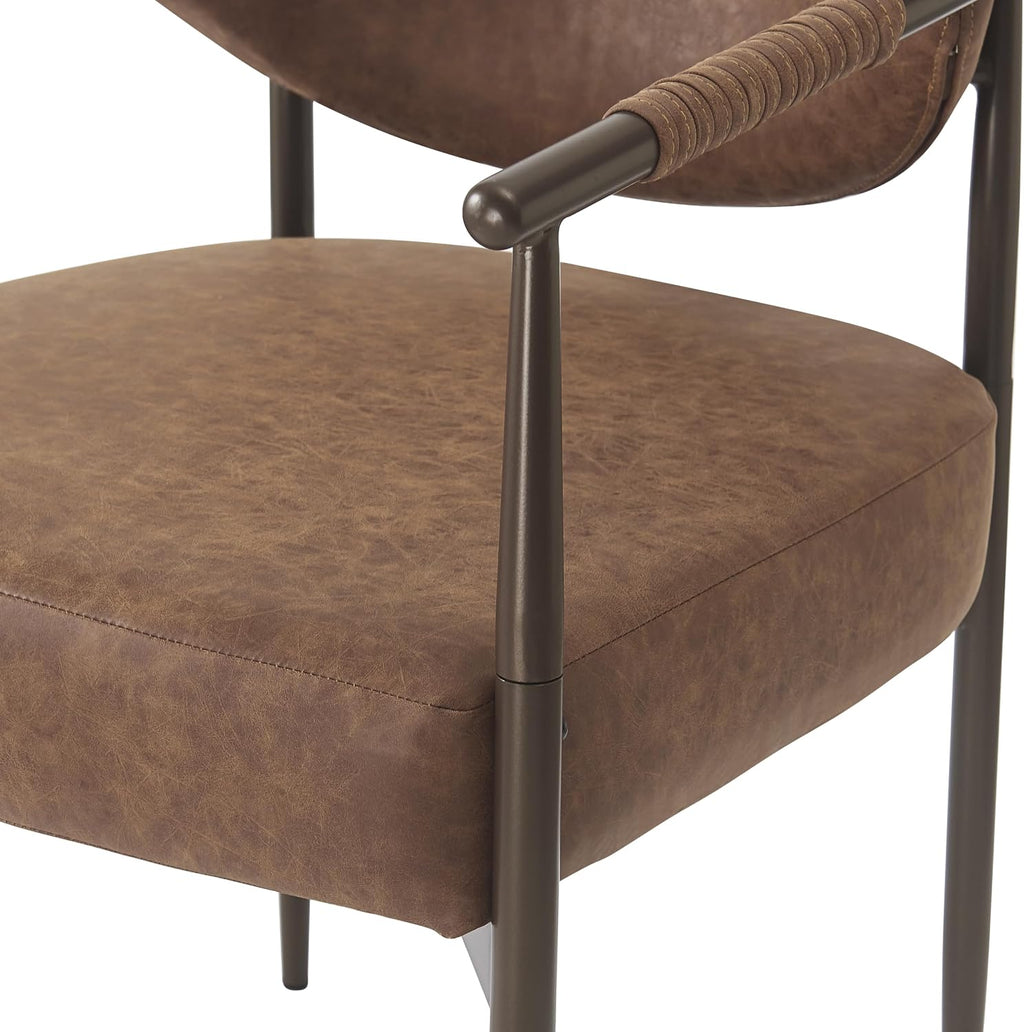 Christopher Knight Home Hyeok Modern Upholstered Dining Chairs Set of 2, Armchair Set with Metal Frame, Comfy Accent Chair with PU Leather Backrest/Seat Cushions for Kitchen/Dining Room, Brown