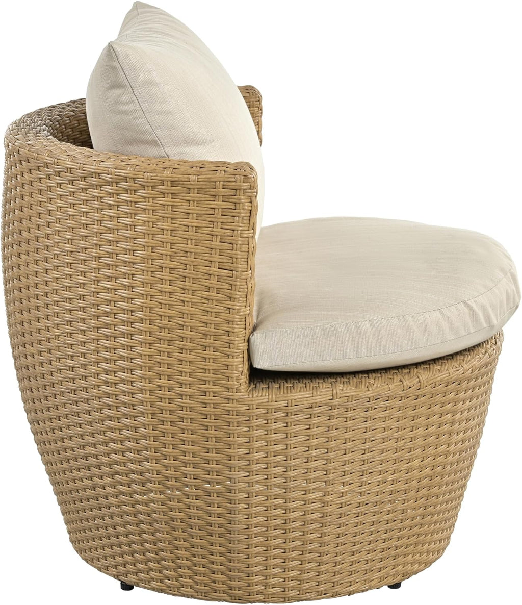 Christopher Knight Home Dessa Patio Conversation Set, Wicker Rattan Club Chairs, Wicker End Table, Accent Chair with Cushions, Mirror Table Top, Conversation Set for Backyard Poolside, Light Brown