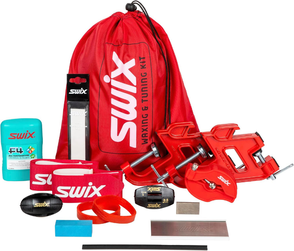 Swix Advanced Edge Tuning Kit with F4 Wax for Skis, Snowboards - Diamond Disc, Vise Set Included