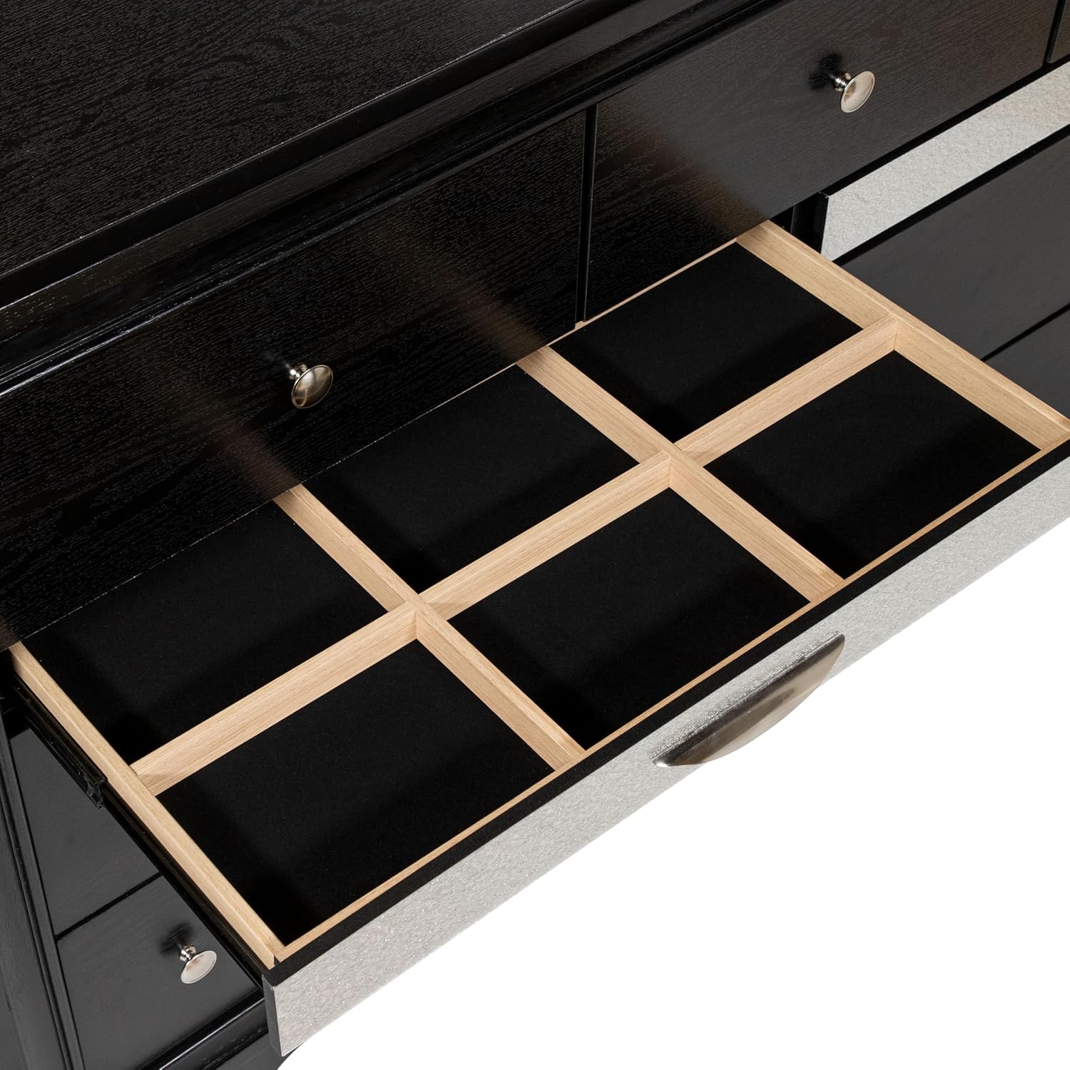 HOMES: Inside + Out Dierks Modern Wood 2-Piece Nightstand and 9-Drawer Dresser Set with Jewelry Storage for Bedroom, Black