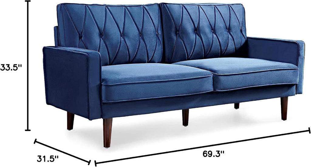Container Furniture Modern Style Tufted Velvet Couches for Living Room with Soft Fabric Upholstery and Solid Wood Frame, 2 Piece Sofa and Loveseat Set, Dark Blue