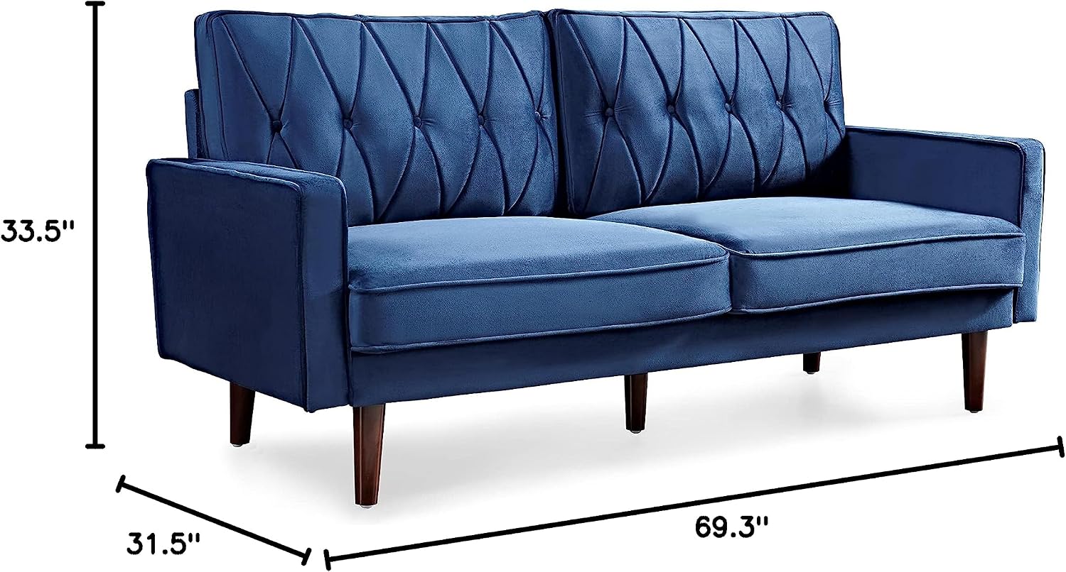Container Furniture Modern Style Tufted Velvet Couches for Living Room with Soft Fabric Upholstery and Solid Wood Frame, 2 Piece Sofa and Loveseat Set, Dark Blue