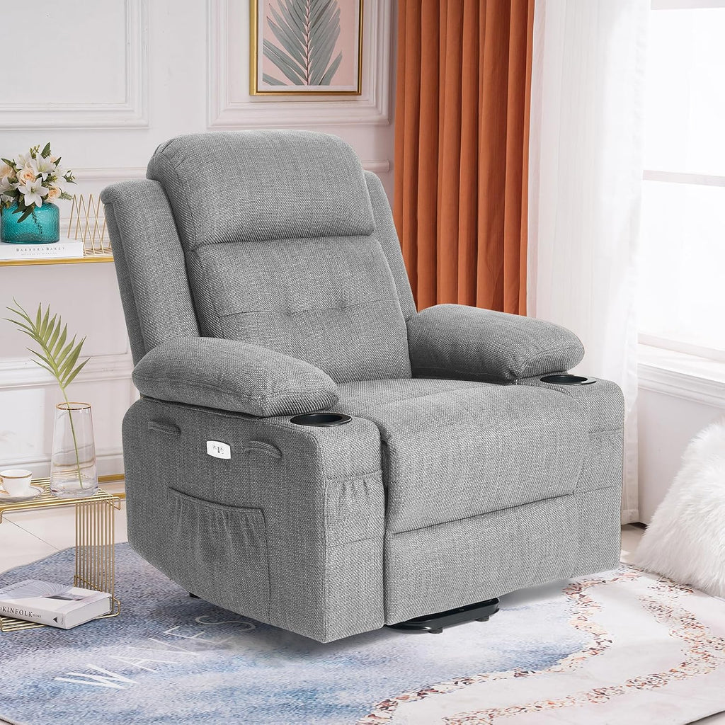 Polar Aurora Power Lift Chair for Elderly,Electric Recliner Chair with Heating and Vibrating Massage,Living Room Chair with Adjustable Back,Thickened armrest,USB Ports,2 Cup Holders,Gray