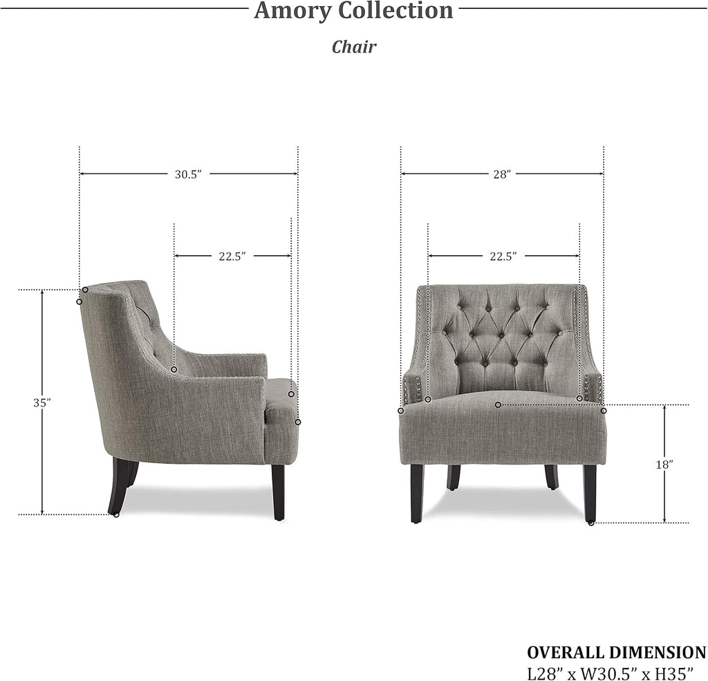 Lexicon Accent Chair Reading Chair Comfy Chair for Bedroom, Upholstered Armchair with Solid Wood Frame, Tufted Cushion Nail Head Trim, Single Sofa Chair for Living Room, Office, Tan Chenille