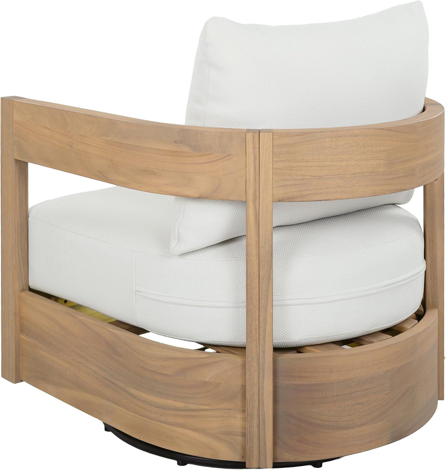 SAFAVIEH Outdoor - Kento Swivel Lounge Chair - Oak & Ivory - Solid Wood with Cushion - Modern Round Design - Ideal for Patio, Deck, Porch, Backyard, 27.5' W x 33' D x 29.1' H (PAT7099B)