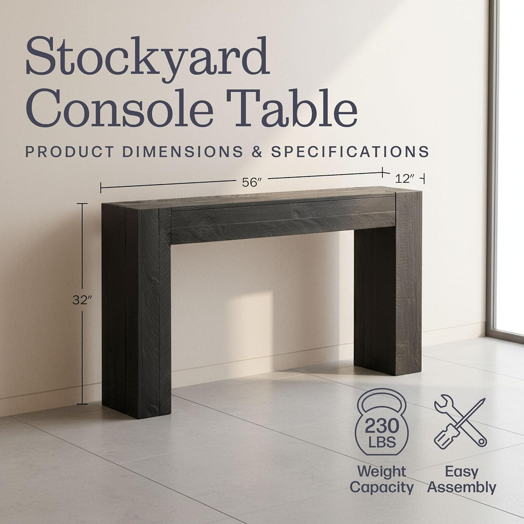 Alaterre Furniture Stockyard Solid Wood Console Table - 56 Inch Modern Farmhouse Entryway Table - Easy Assembly Living Room Furniture for Behind the Couch, Entryway, or Hallway (Black)