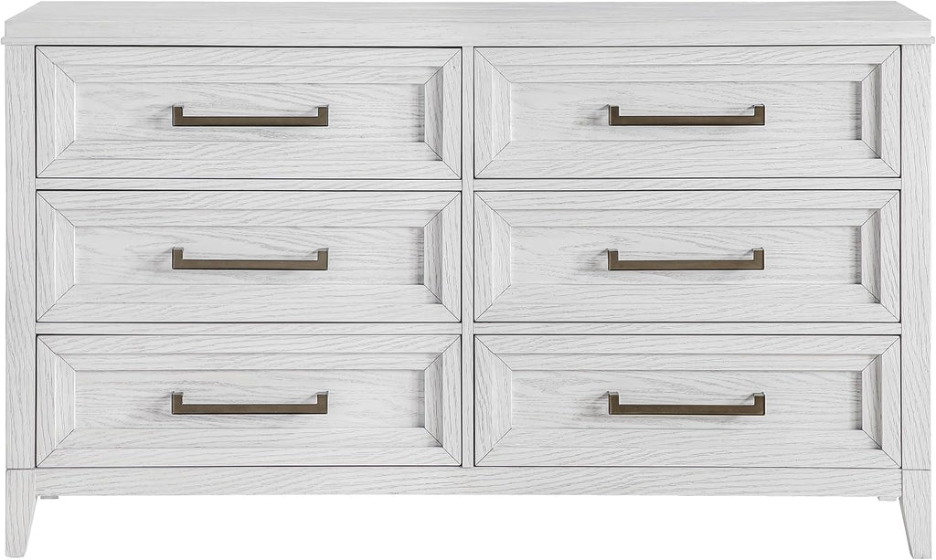 Coaster Home Furnishings - Marielle - Wood - 6-Drawer Bedroom Dresser with Antique Brass Bar Pulls, Rectangular Structure, Stepped Front Design - Bedroom - Distressed White - 224843