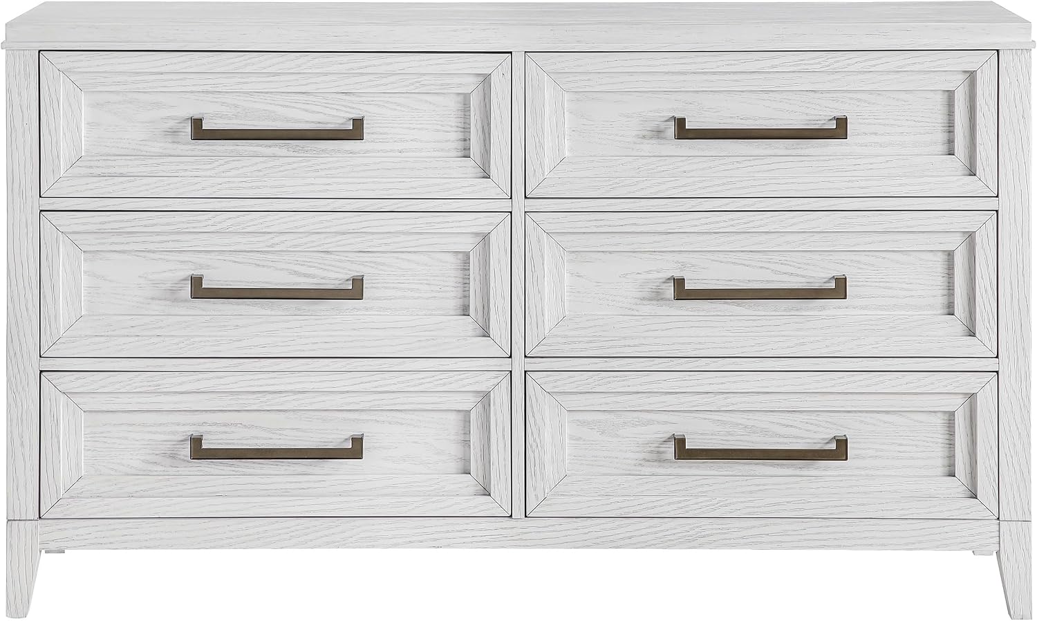 Coaster Home Furnishings - Marielle - Wood - 6-Drawer Bedroom Dresser with Antique Brass Bar Pulls, Rectangular Structure, Stepped Front Design - Bedroom - Distressed White - 224843