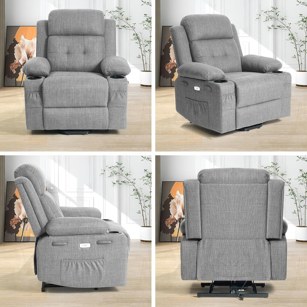 Polar Aurora Power Lift Chair for Elderly,Electric Recliner Chair with Heating and Vibrating Massage,Living Room Chair with Adjustable Back,Thickened armrest,USB Ports,2 Cup Holders,Gray