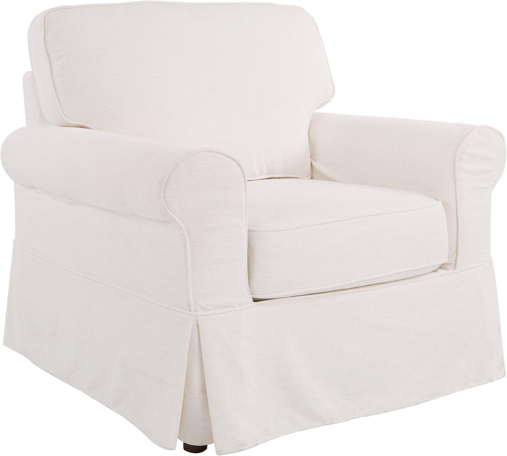 OSP Home Furnishings Ashton Rolled Arm Chair with Slipcover, White