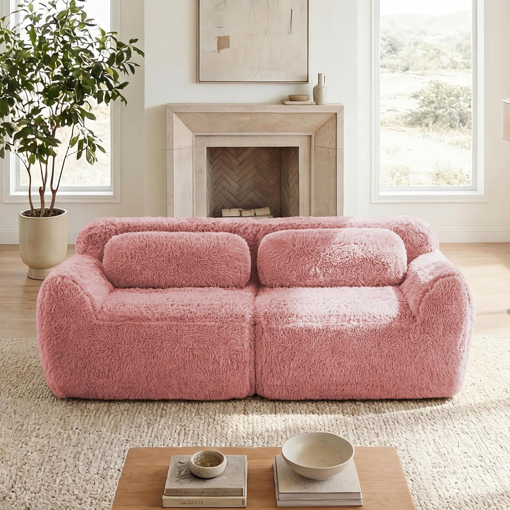 80-Inch Boneless Love Seat Couches in a Box, 2 Seat Modular Foam Cloud Sofa Floor Compressed Loveseat Couch W/Angle Armrests for Home Apartments Bedroom Living Room
