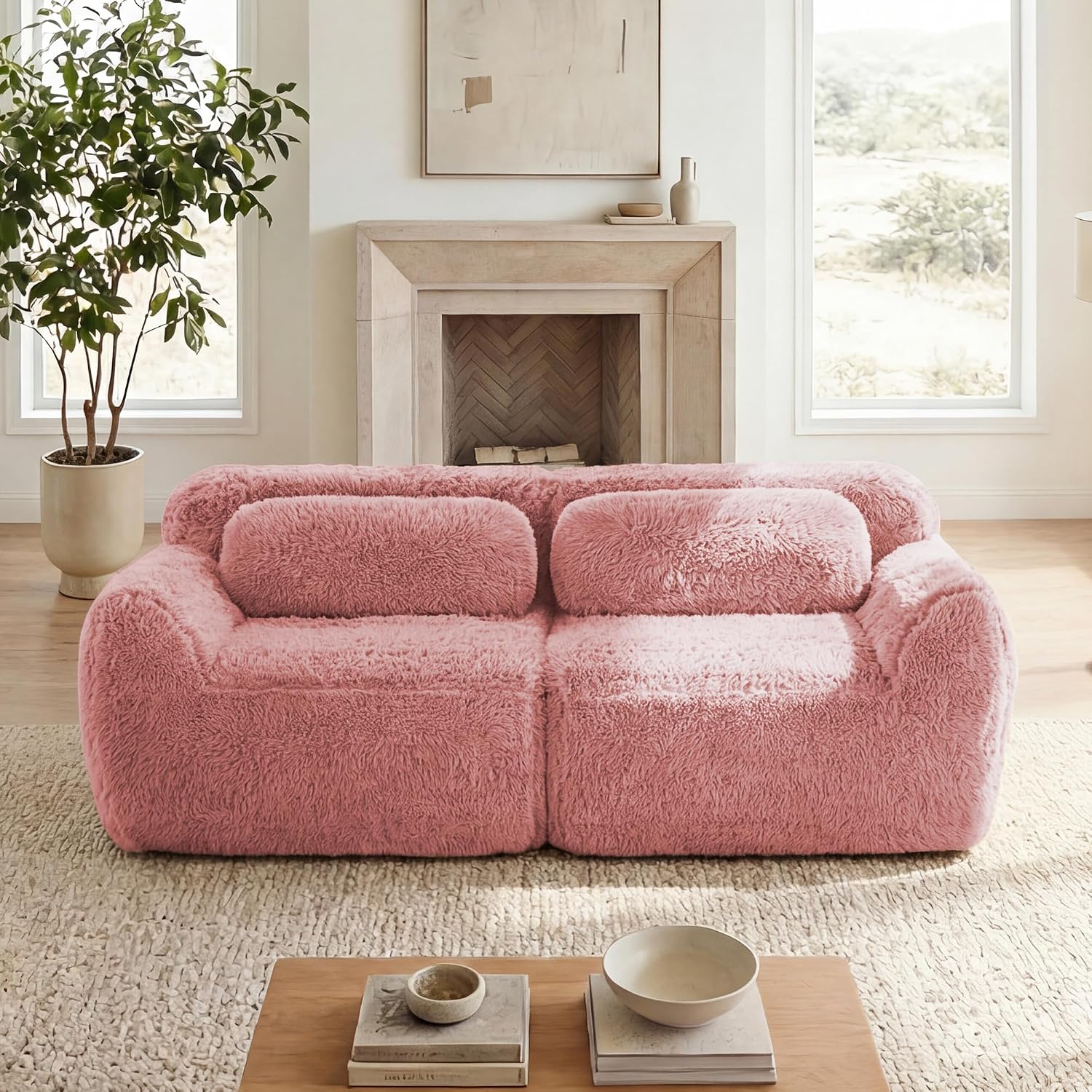 80-Inch Boneless Love Seat Couches in a Box, 2 Seat Modular Foam Cloud Sofa Floor Compressed Loveseat Couch W/Angle Armrests for Home Apartments Bedroom Living Room