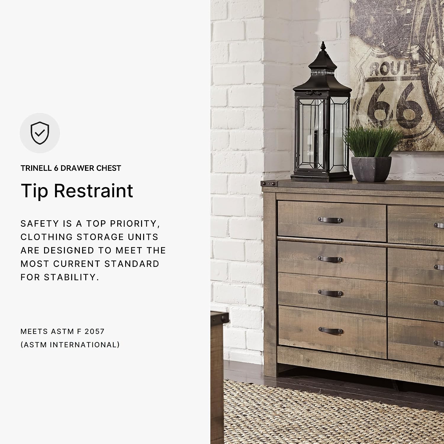 Signature Design by Ashley Trinell Rustic 6 Drawer Dresser with Safety Stop for Bedroom, Dark Brown