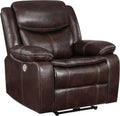 Coaster Home Furnishings - Sycamore - Faux Leather Upholstered Power Recliner Chair with Built-in USB Port, Contour Tufting and Control Panel - Living Room - Dark Brown - 610193P