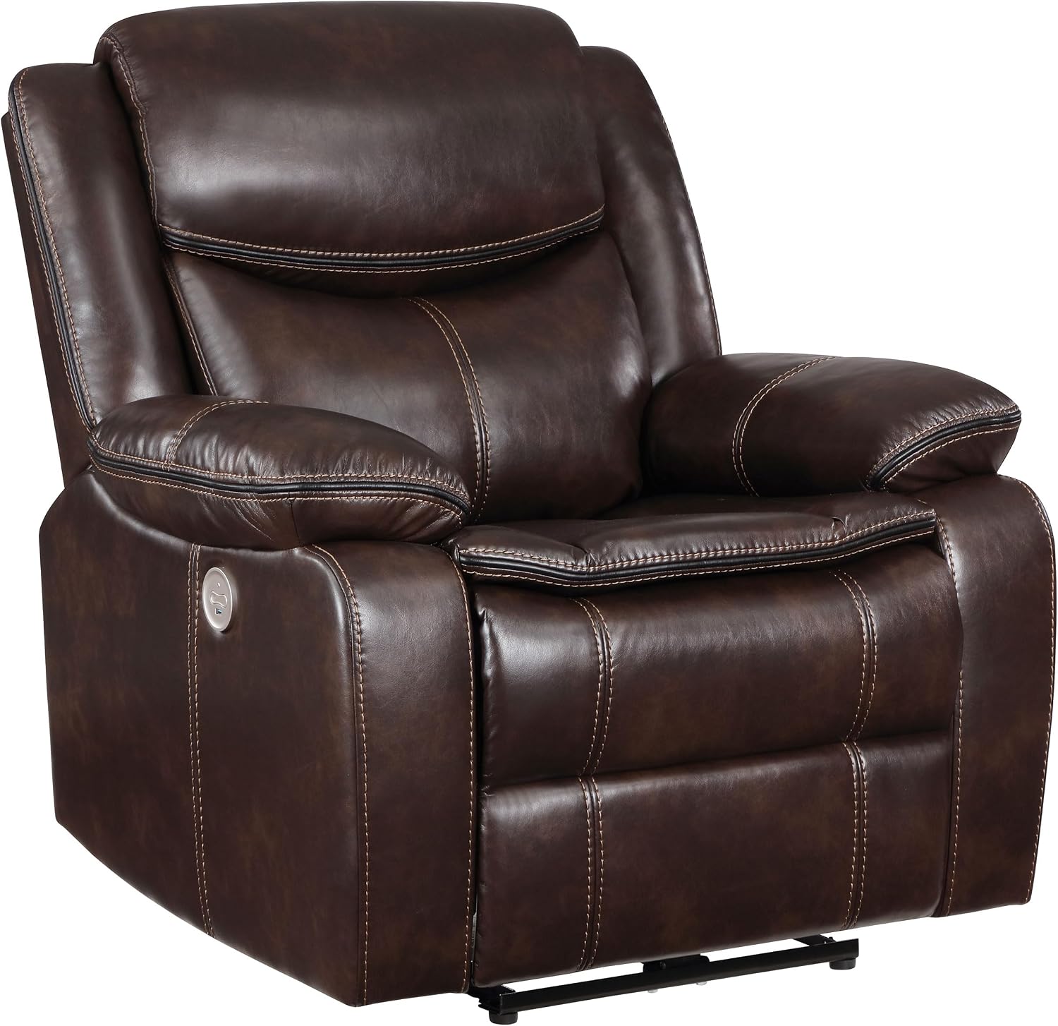 Coaster Home Furnishings - Sycamore - Faux Leather Upholstered Power Recliner Chair with Built-in USB Port, Contour Tufting and Control Panel - Living Room - Dark Brown - 610193P