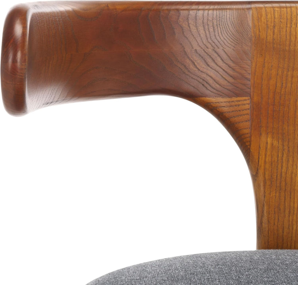 SAFAVIEH Home Collection Oreus Mid-Century Modern Grey Linen/Brown Walnut Solid Wood Accent Chair