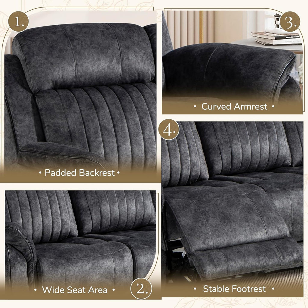 Power Reclining Sofa Set with Zero Gravity, Adjustable Headrest, Electric Reclining Sofa and Loveseat with USB/Type-C Ports, Reclining Living Room Set for Home Theater (Grey, Loveseat+Sofa)