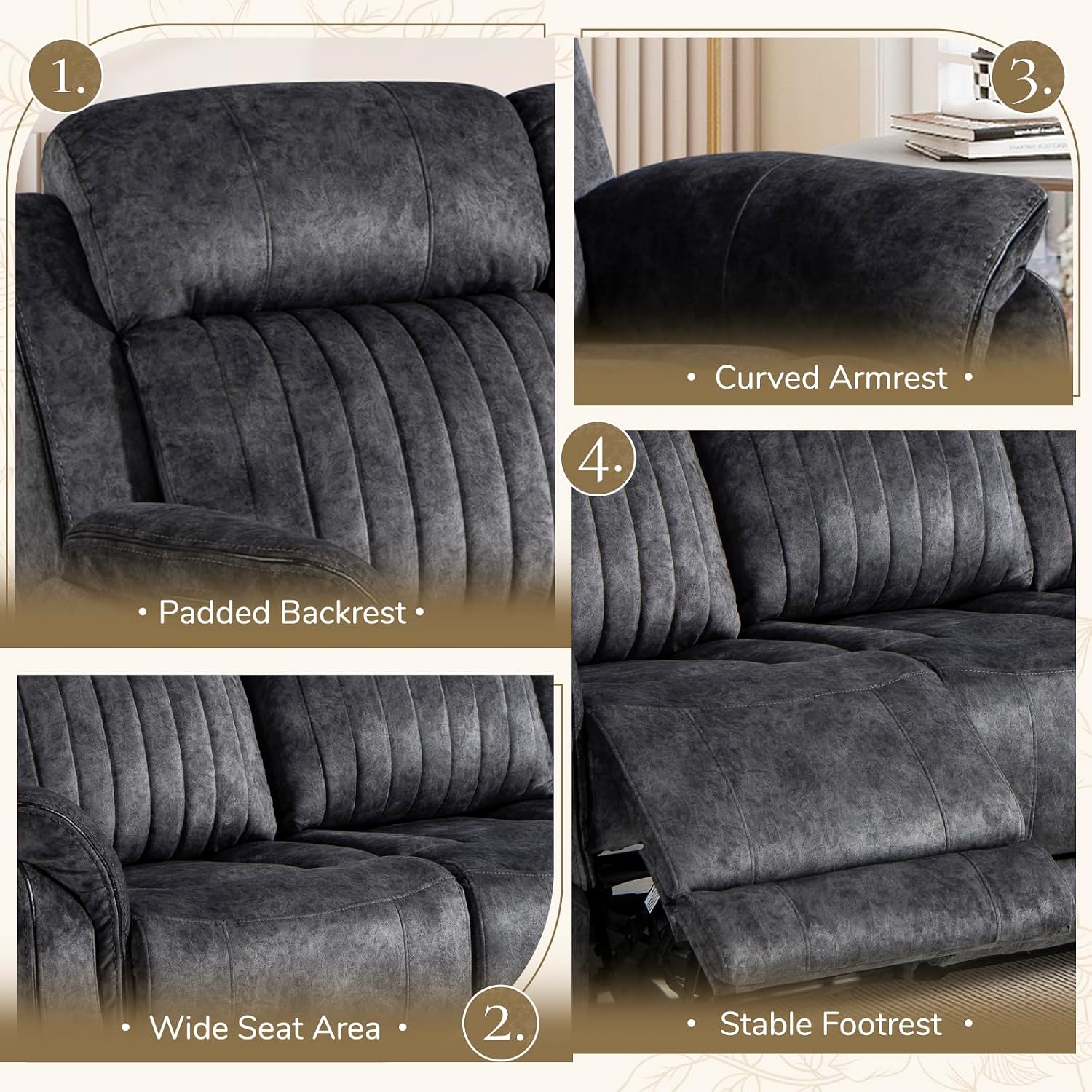 Power Reclining Sofa Set with Zero Gravity, Adjustable Headrest, Electric Reclining Sofa and Loveseat with USB/Type-C Ports, Reclining Living Room Set for Home Theater (Grey, Loveseat+Sofa)