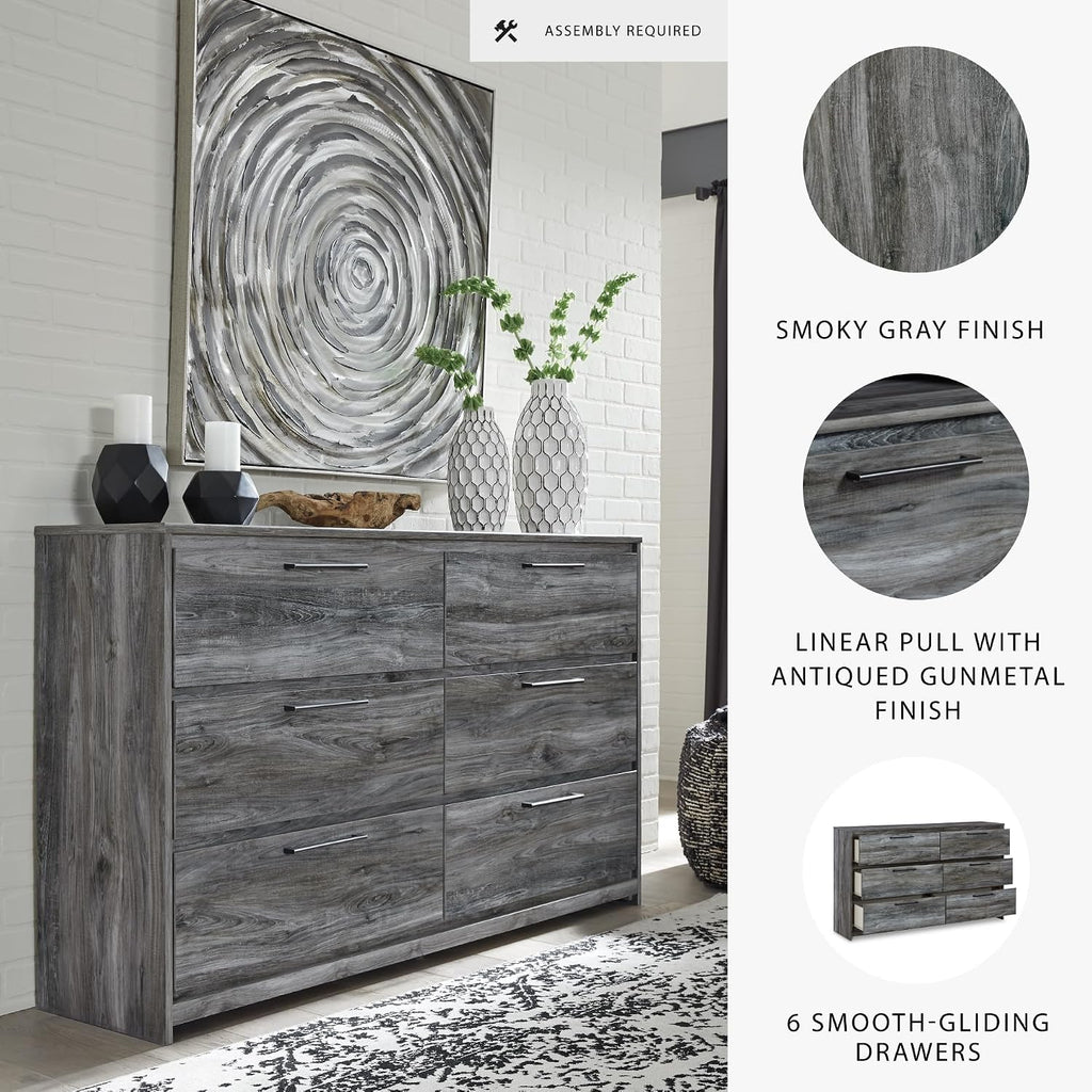 Signature Design by Ashley Baystorm Rustic Coastal 6 Drawer Dresser, Smoky Gray