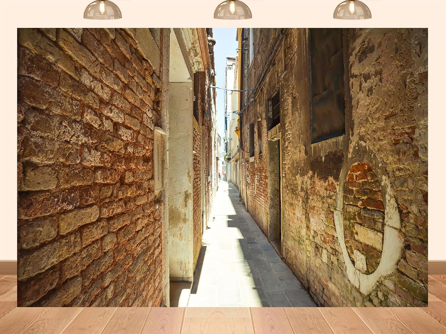 20x10ft Fabric Venice Italy Narrow Red Brick Alley with Sunlight Backdrop Historic Cultural Background for Travel Themed Party Decorations Home Wall Hanging Tapestry Photo Booth Props